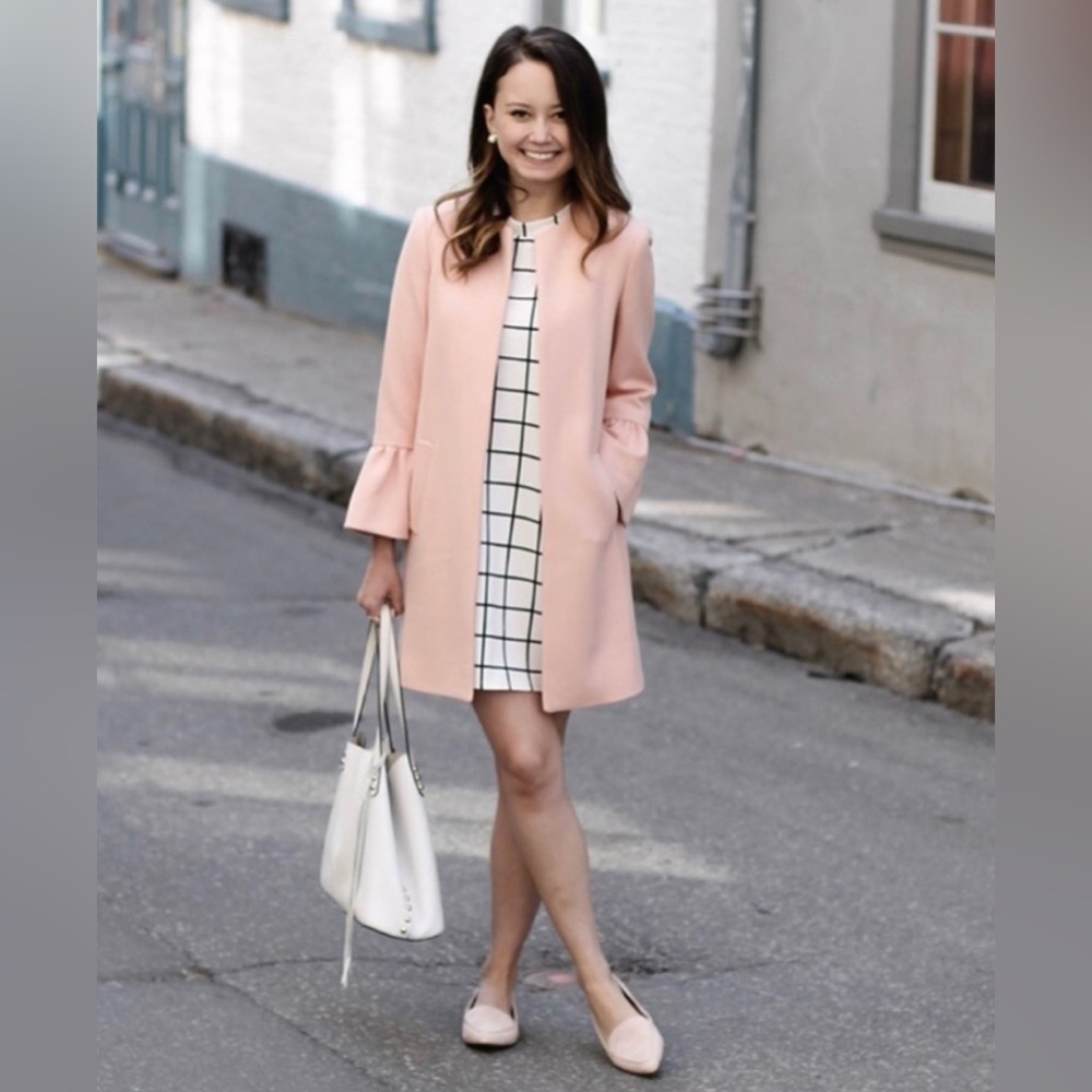 Zara Woman white Bell/frill Sleeve Jacket Coat Ruffle S